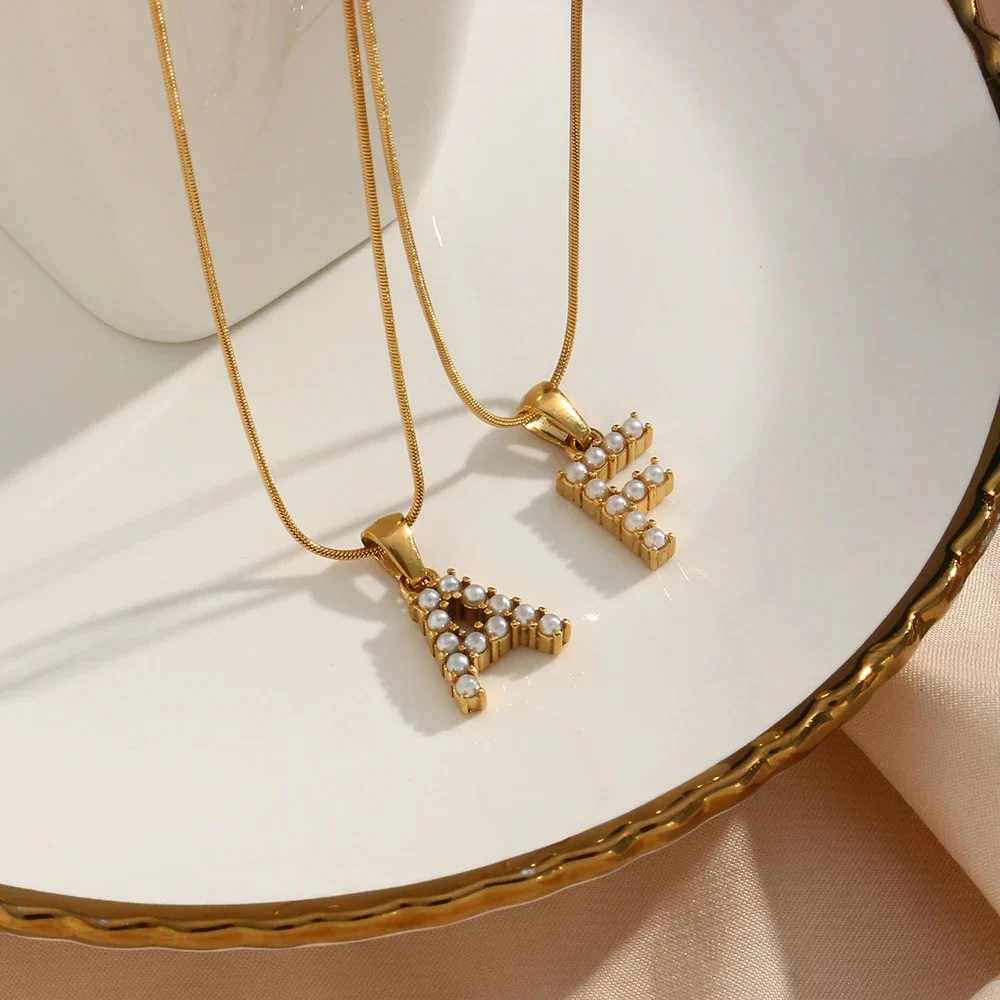 Pearl Letter Initial Necklace - Image 32