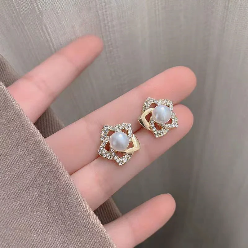Pearl Petal Flower Stud Earrings - Image 3