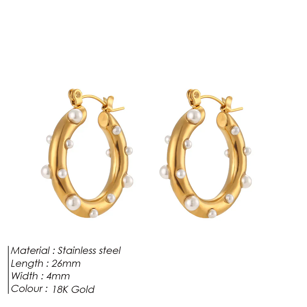 Pearl Studded Hoop Earrings - Image 2