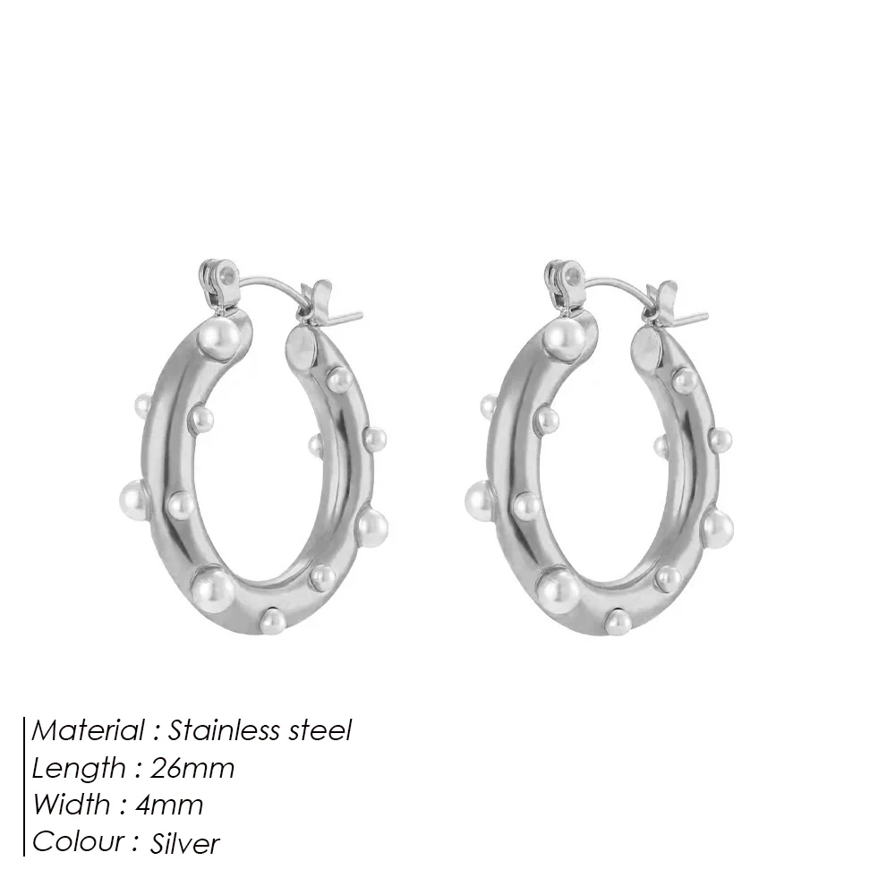 Pearl Studded Hoop Earrings - Image 3