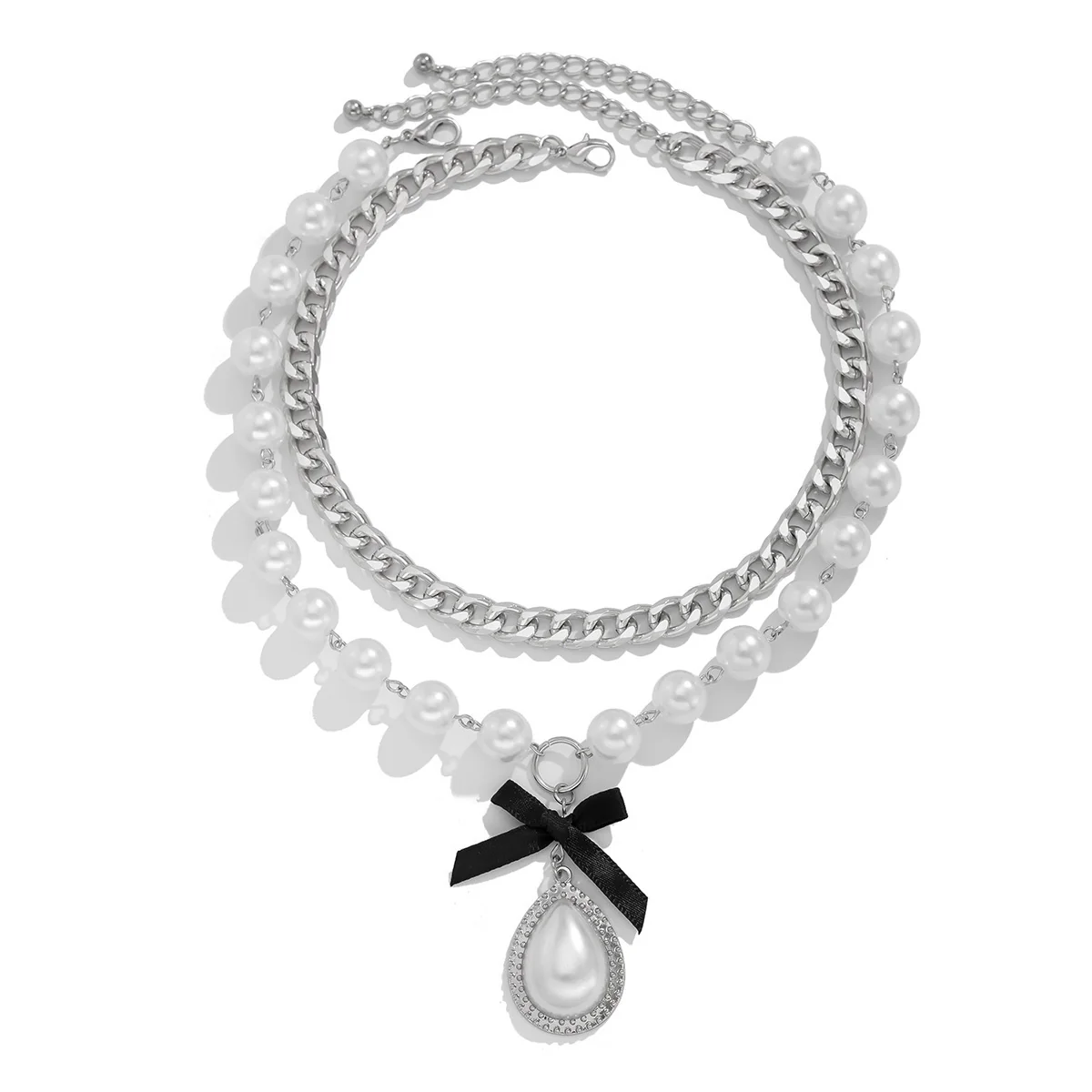 Pearl Water Drop Knot Choker Necklace - Image 3