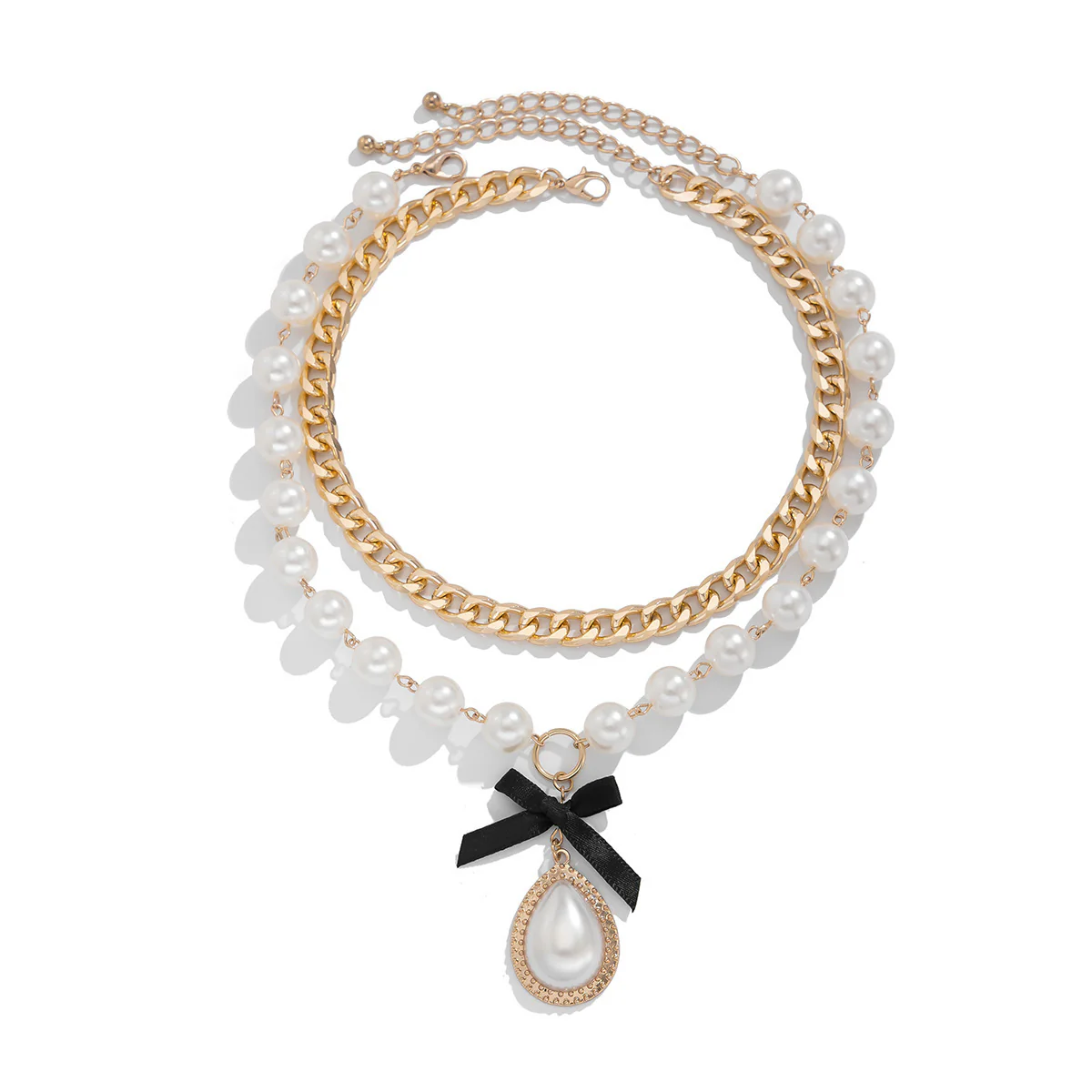 Pearl Water Drop Knot Choker Necklace - Image 4