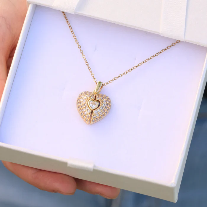 Personalized Heart Treasure Chest Necklace - Image 7