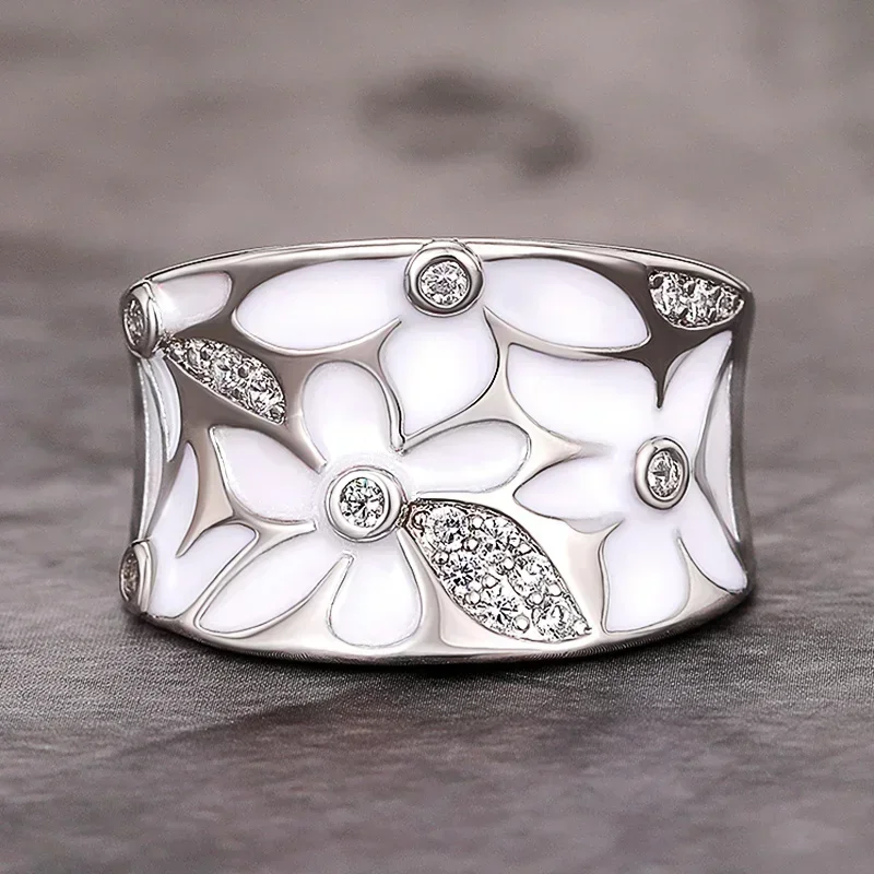 Pink Enamel Floral Band Ring - Image 3