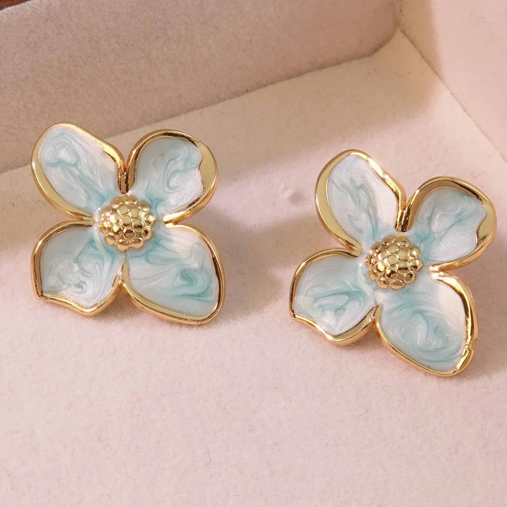 Pink Enamel Flower Stud Earrings - Image 5
