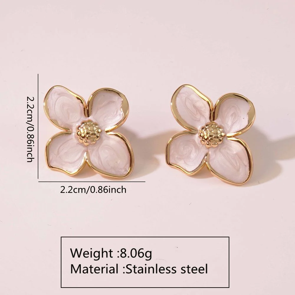 Pink Enamel Flower Stud Earrings - Image 7