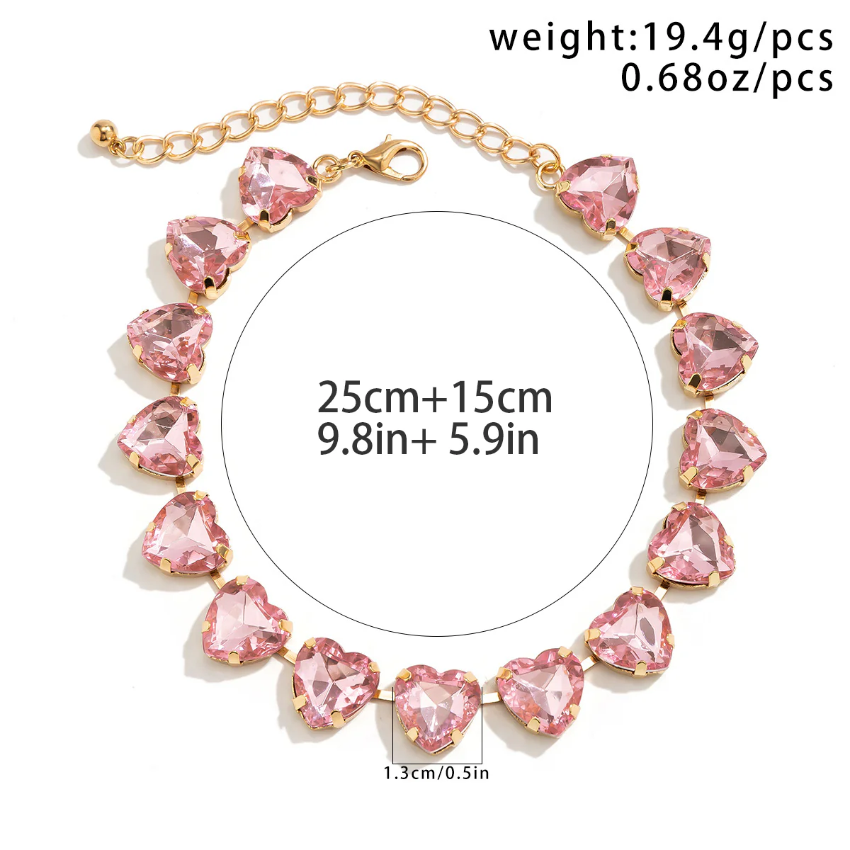 Pink Heart Crystal Choker Necklace - Image 2