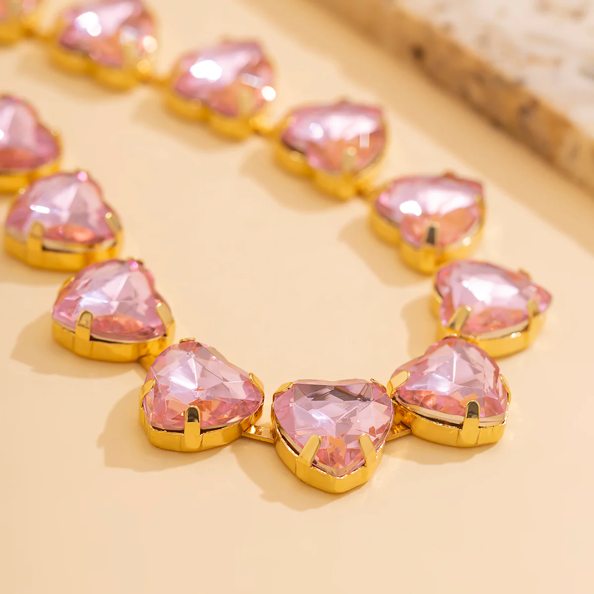 Pink Heart Crystal Choker Necklace - Image 3