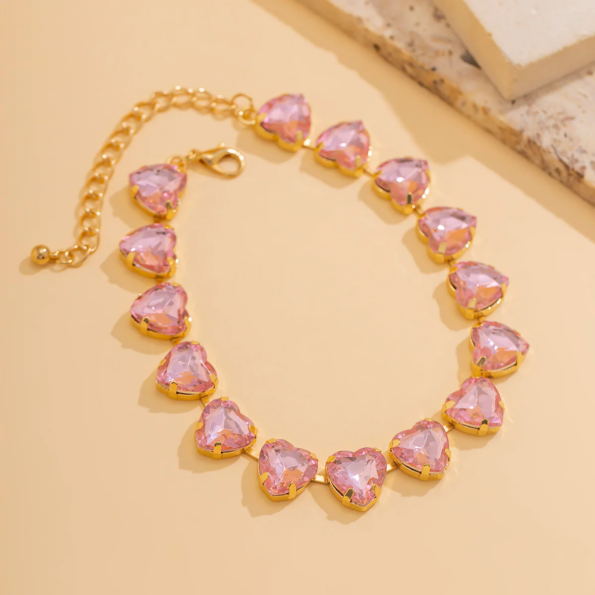 Pink Heart Crystal Choker Necklace - Image 2