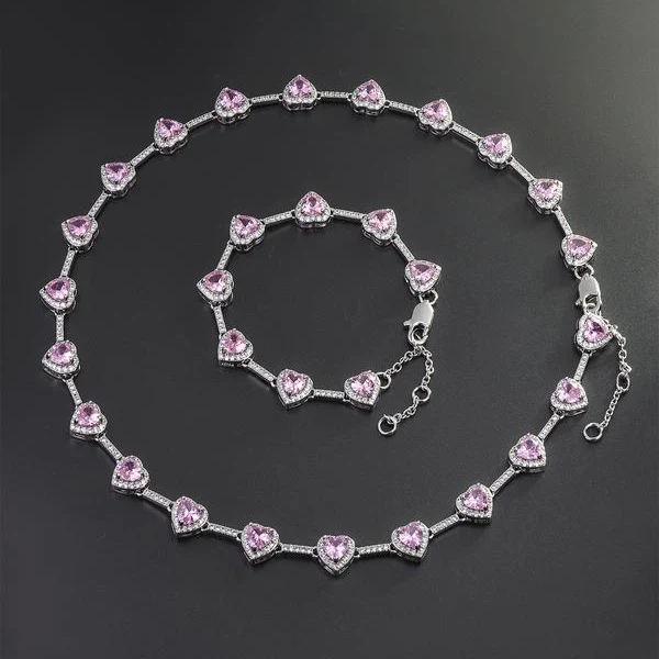 Pink Heart Shaped Necklace and Bracelet Set - Image 5