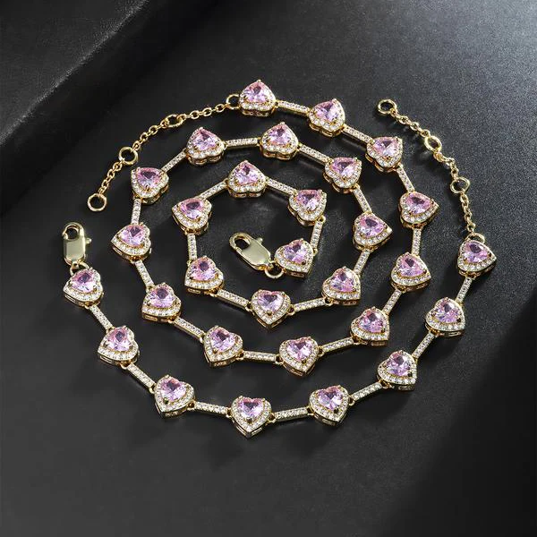 Pink Heart Shaped Necklace and Bracelet Set - Image 6