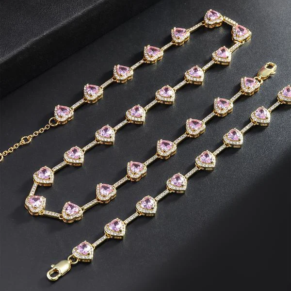 Pink Heart Shaped Necklace and Bracelet Set - Image 7