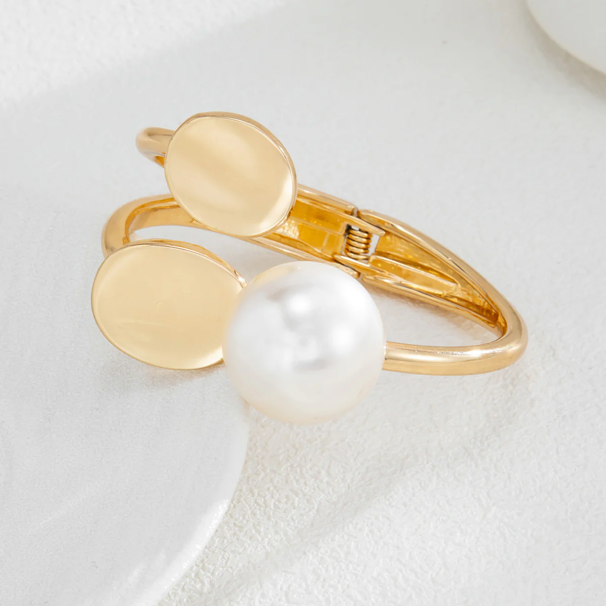 Punk Geometric Pearl Cuff Bracelet - Image 3