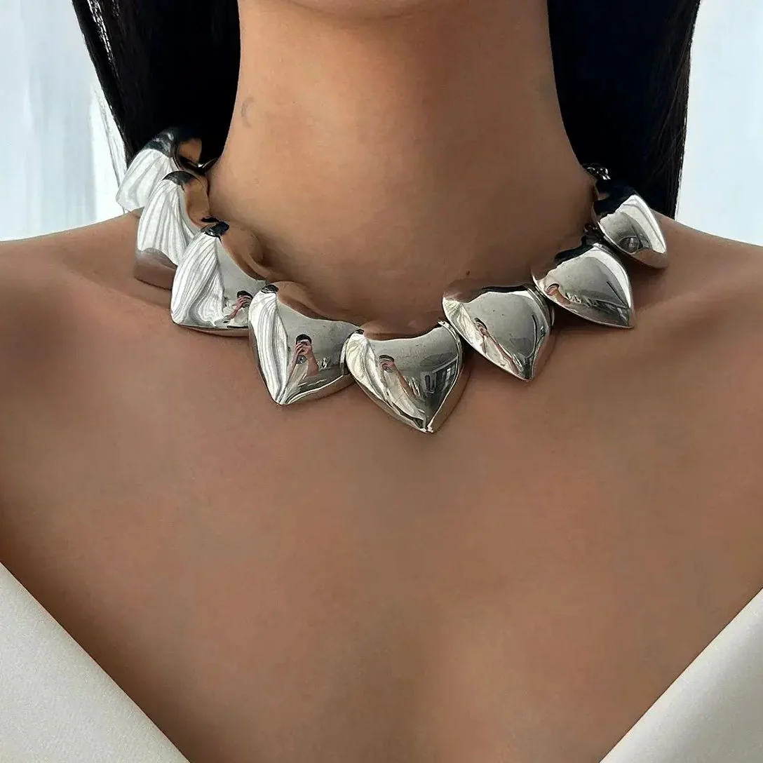 Punk Gold & Silver Heart Choker Necklace - Image 2