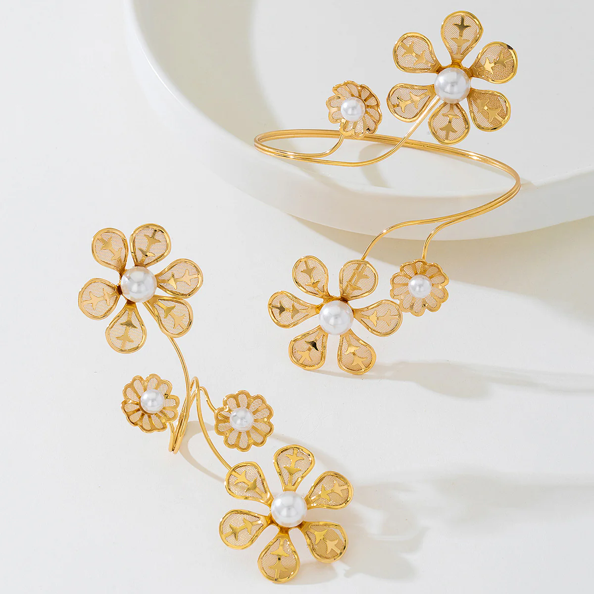 Punk Pearl Flower Bangle & Ring Set - Image 2