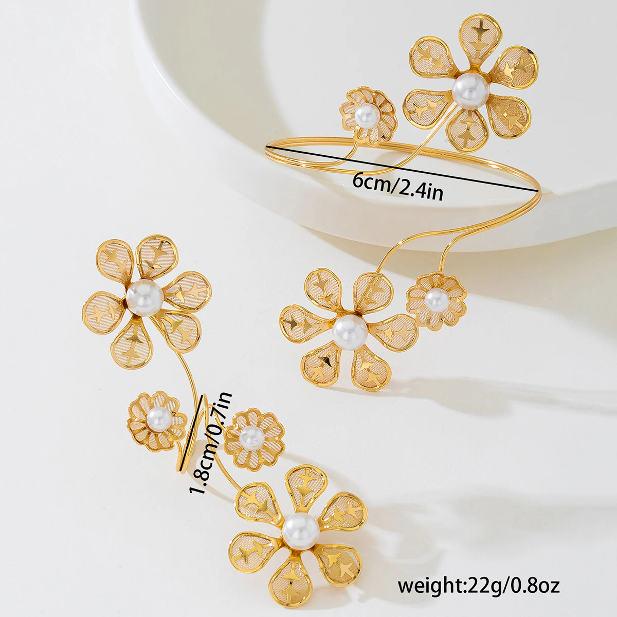 Punk Pearl Flower Bangle & Ring Set - Image 3