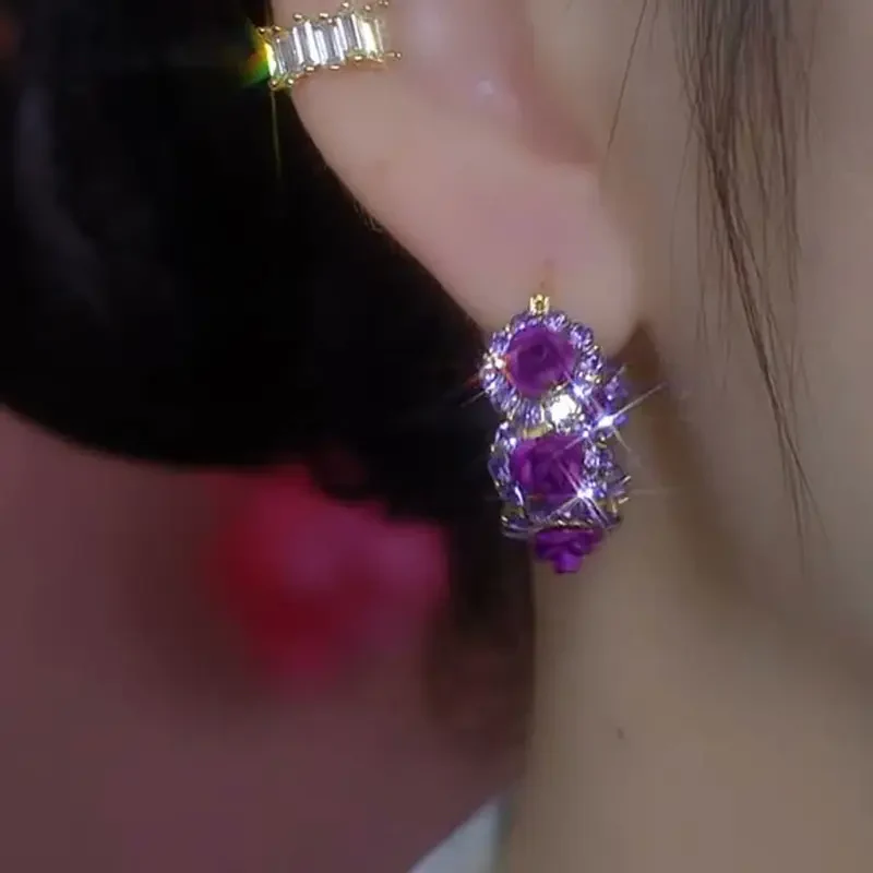 Purple Rose Earrings - Image 2
