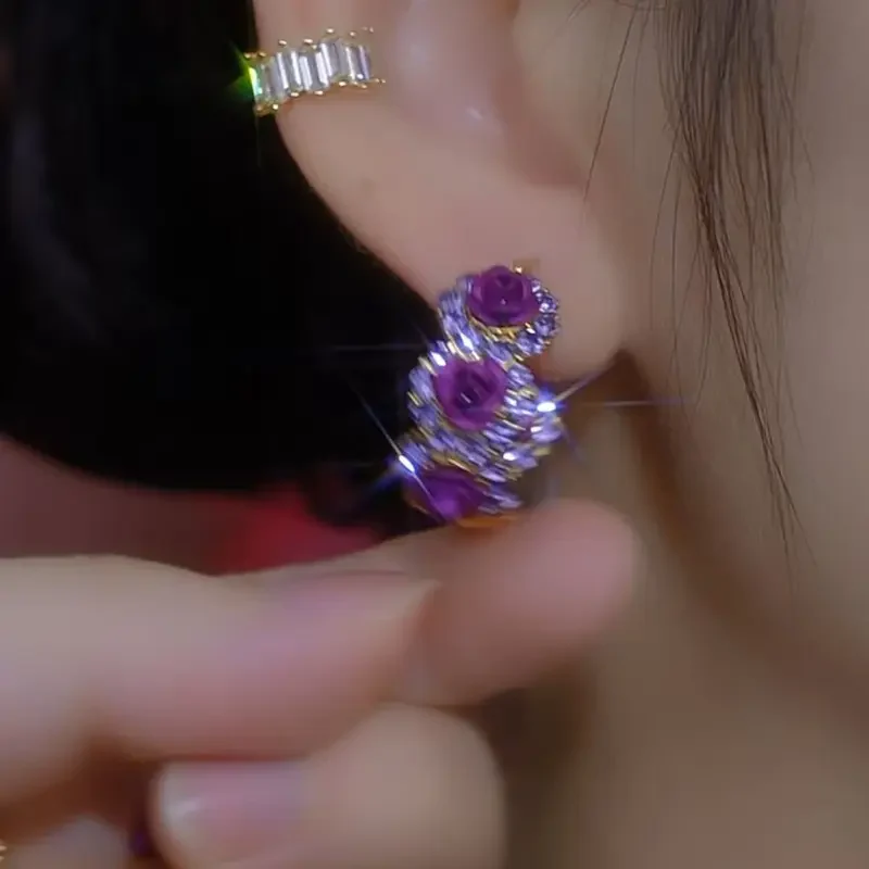 Purple Rose Earrings - Image 3