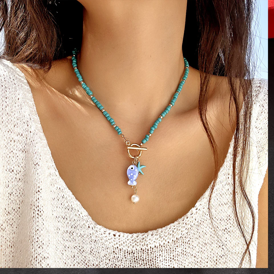 Rainbow Ceramic Fish & Starfish Necklace - Image 2