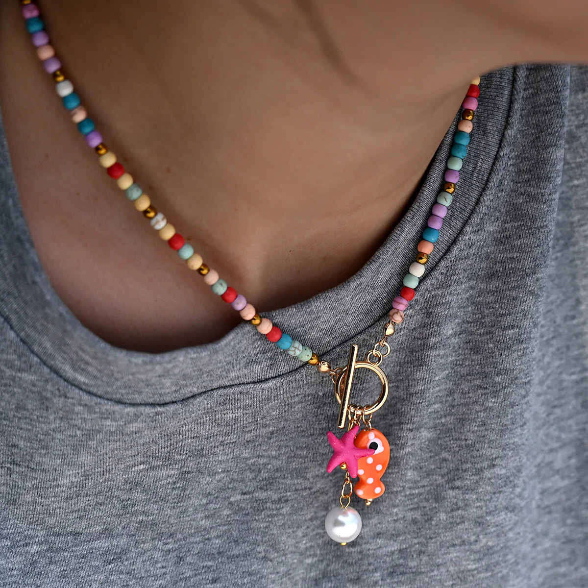 Rainbow Ceramic Fish & Starfish Necklace - Image 7