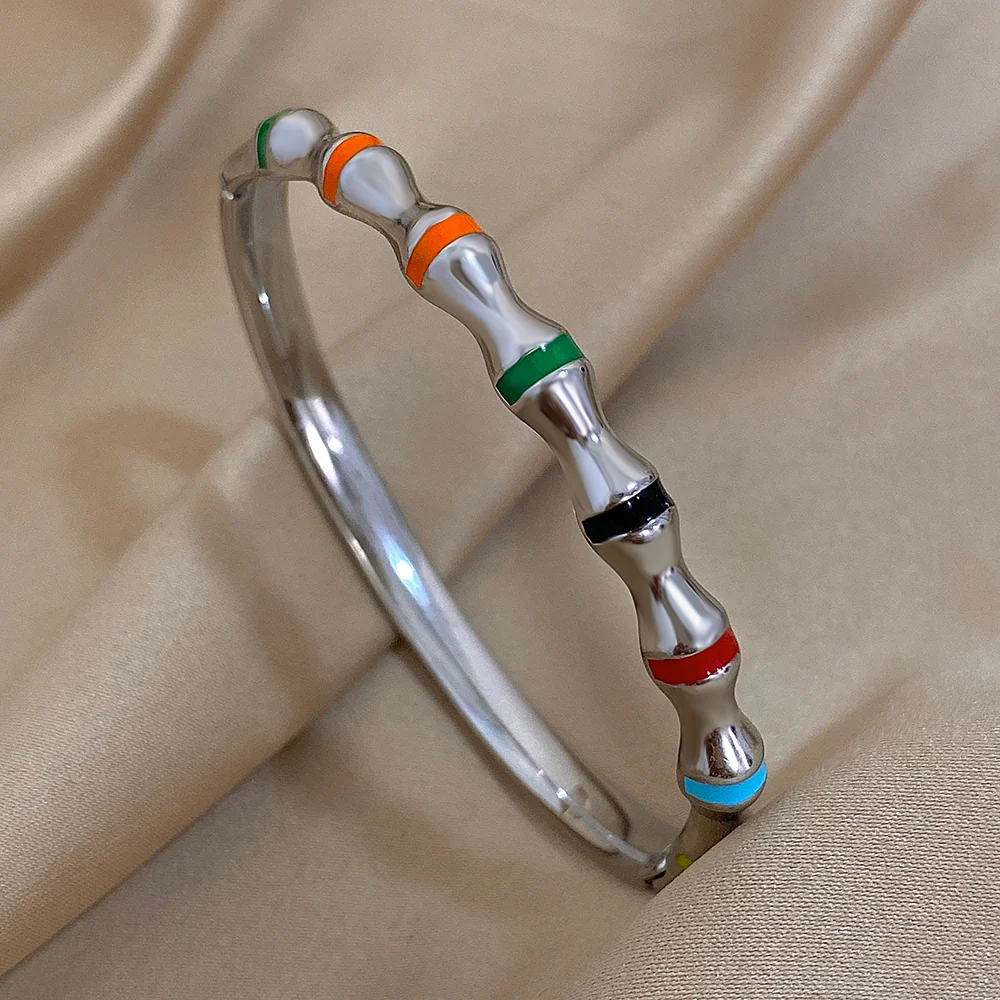 Rainbow Enamel Bamboo Bangle - Image 2