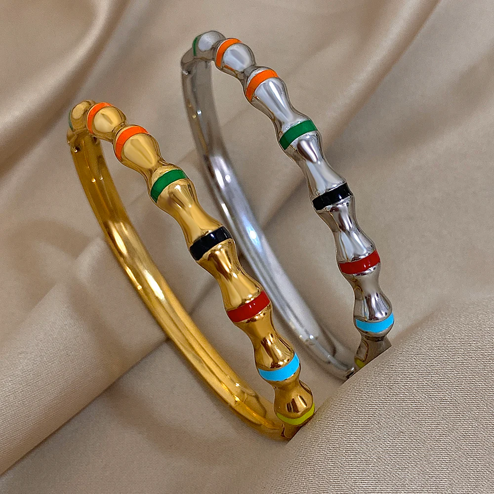 Rainbow Enamel Bamboo Bangle - Image 3