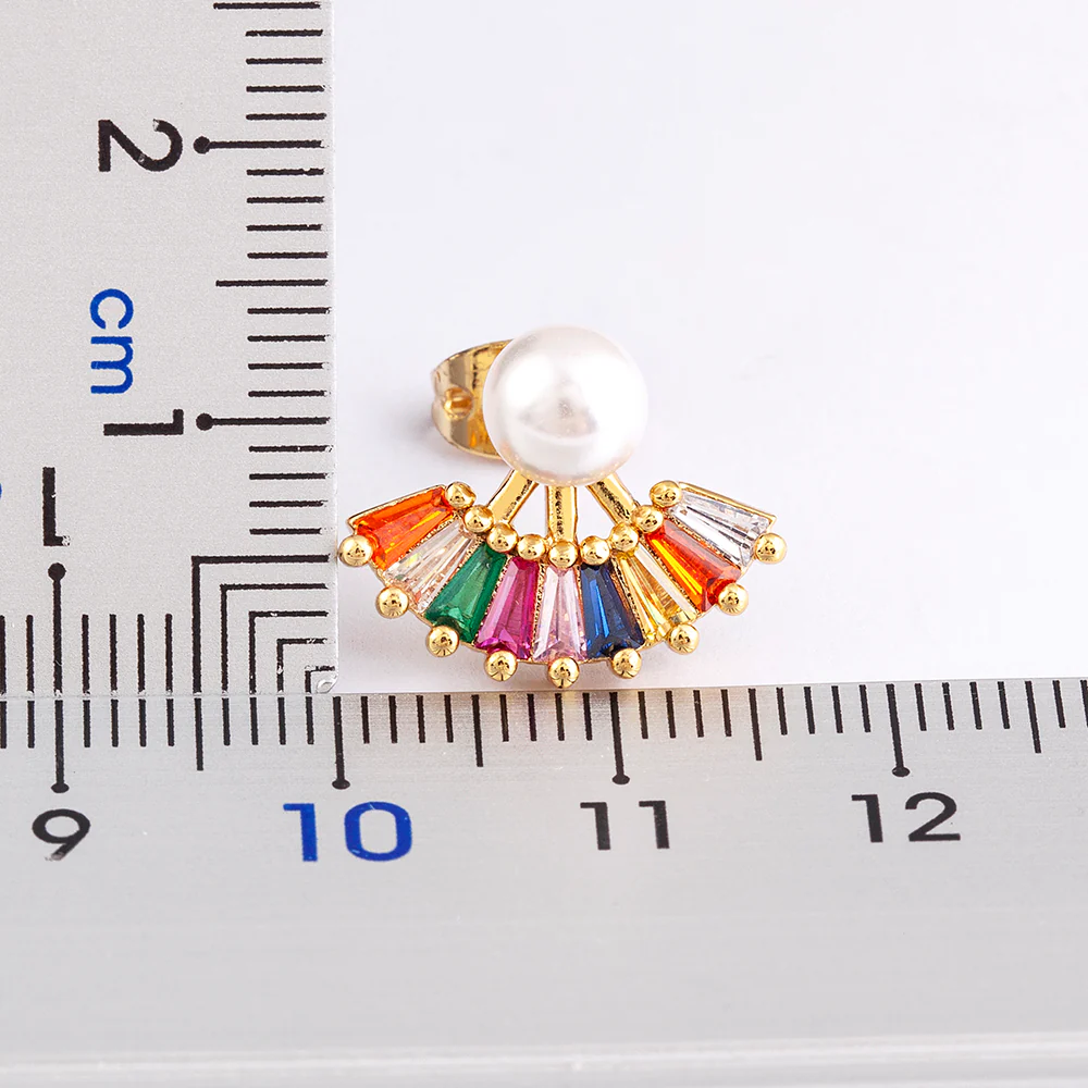 Rainbow Gem Pearl Drop Earrings - Image 2