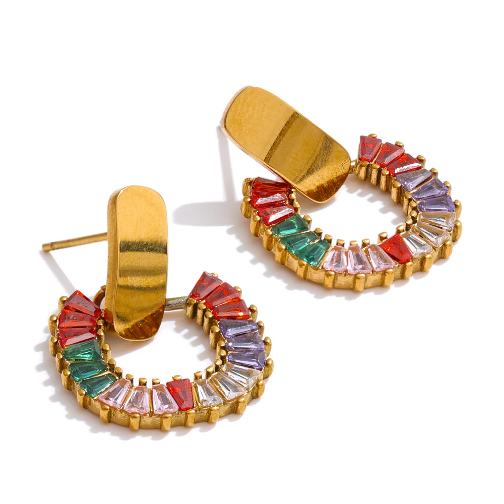 Rainbow Gem Semi-Hoop Earrings - Image 3