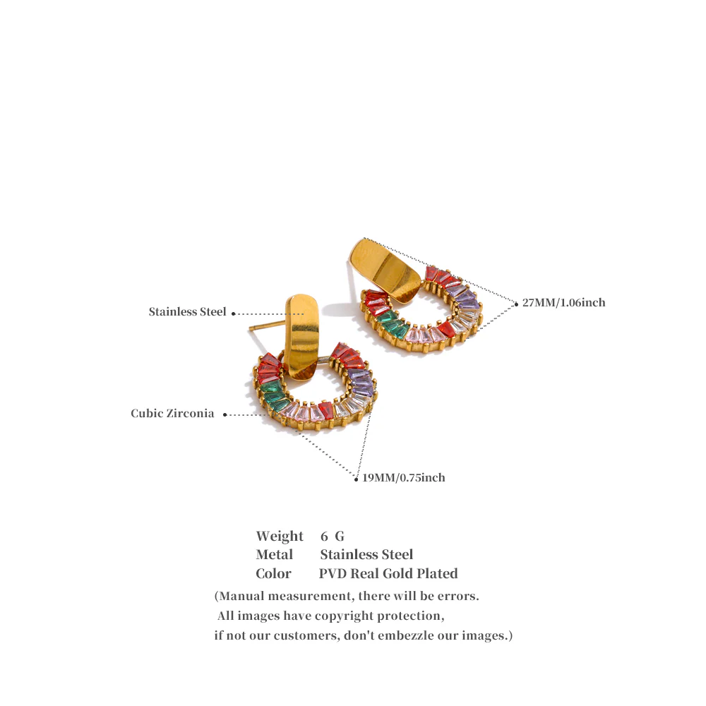 Rainbow Gem Semi-Hoop Earrings - Image 4
