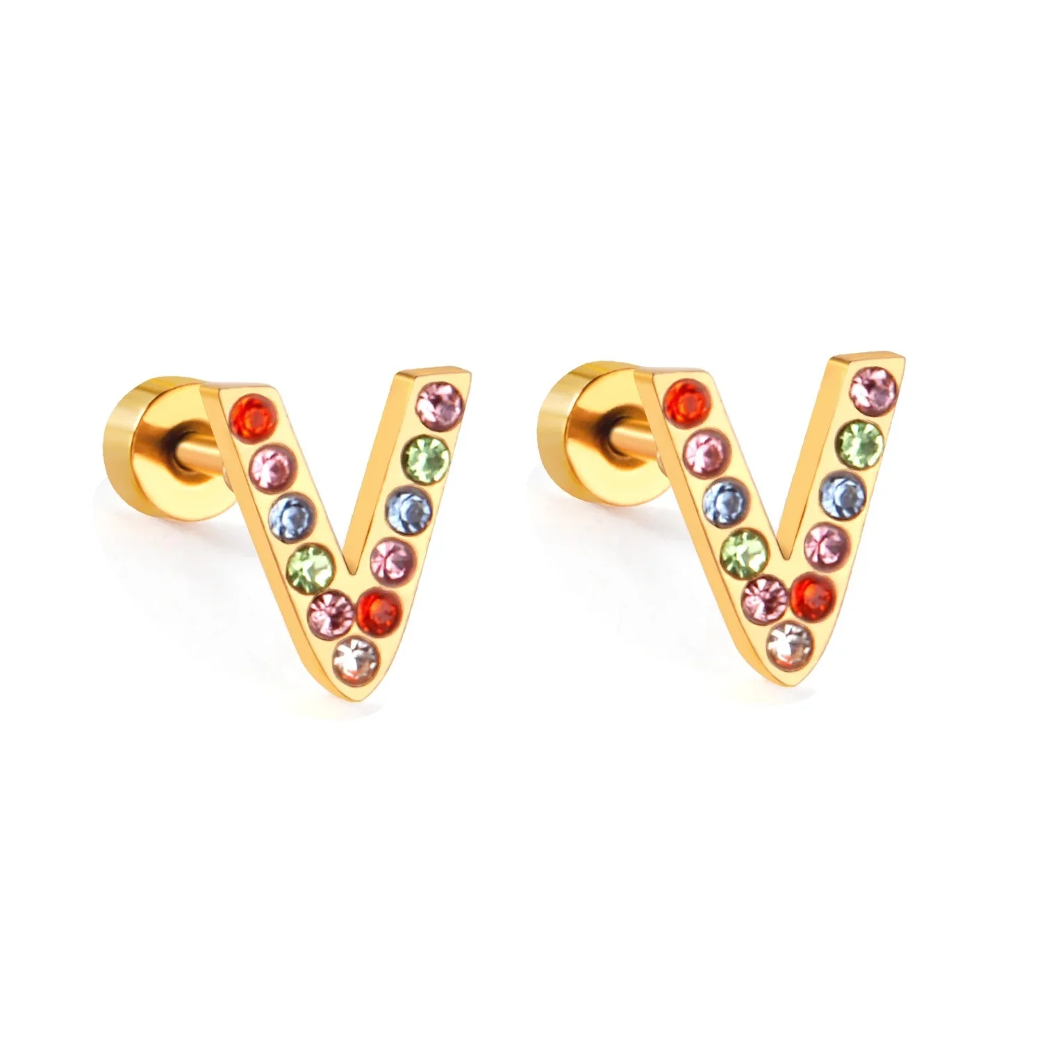 Rainbow Initial Letter Stud Earrings - Image 10