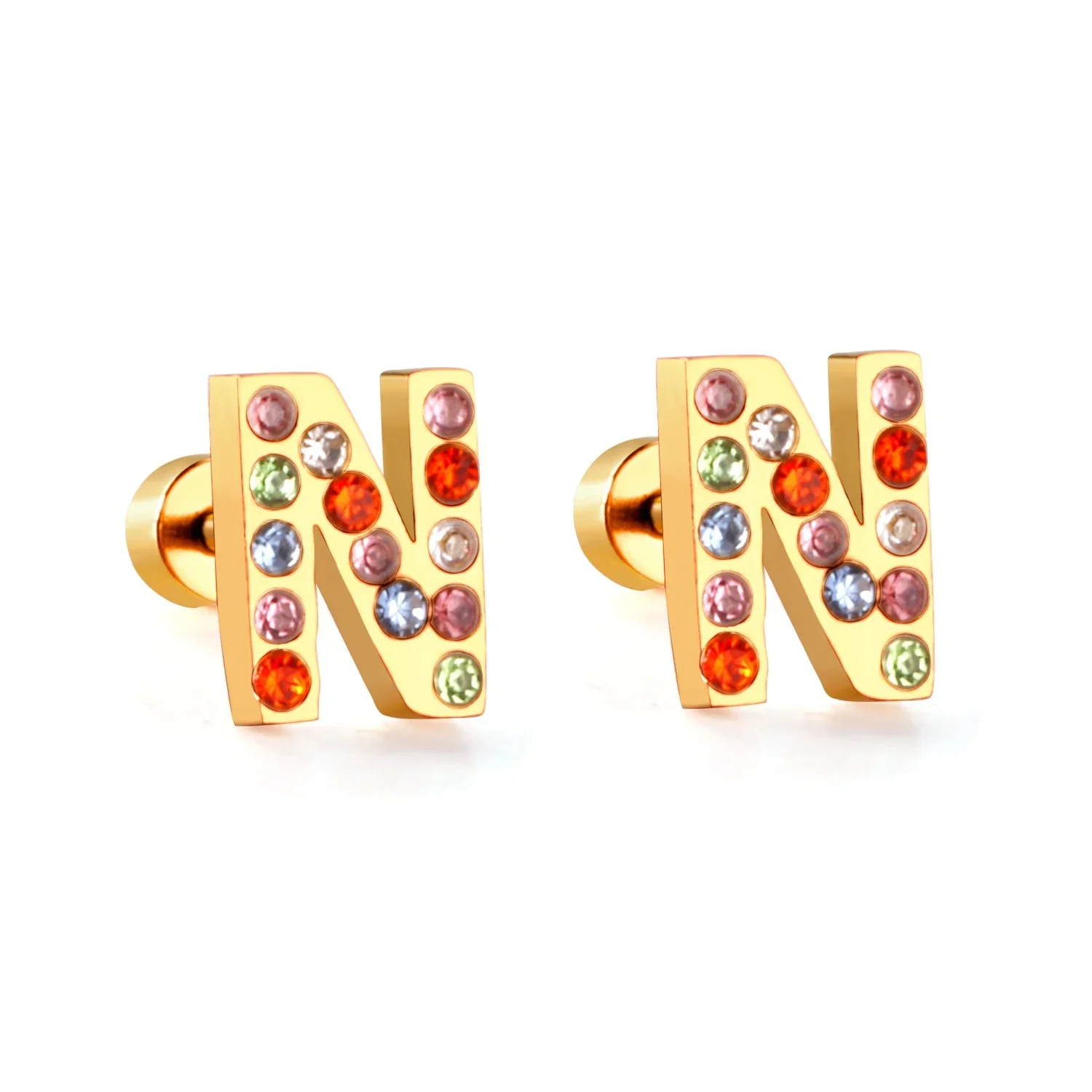 Rainbow Initial Letter Stud Earrings - Image 18