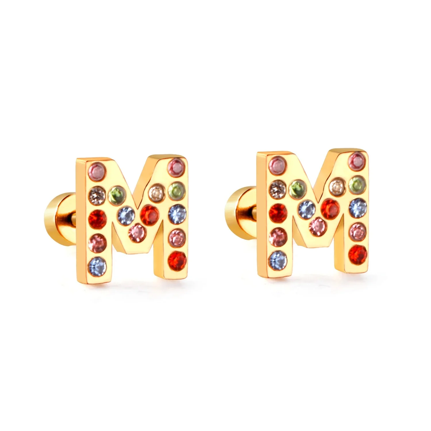 Rainbow Initial Letter Stud Earrings - Image 19