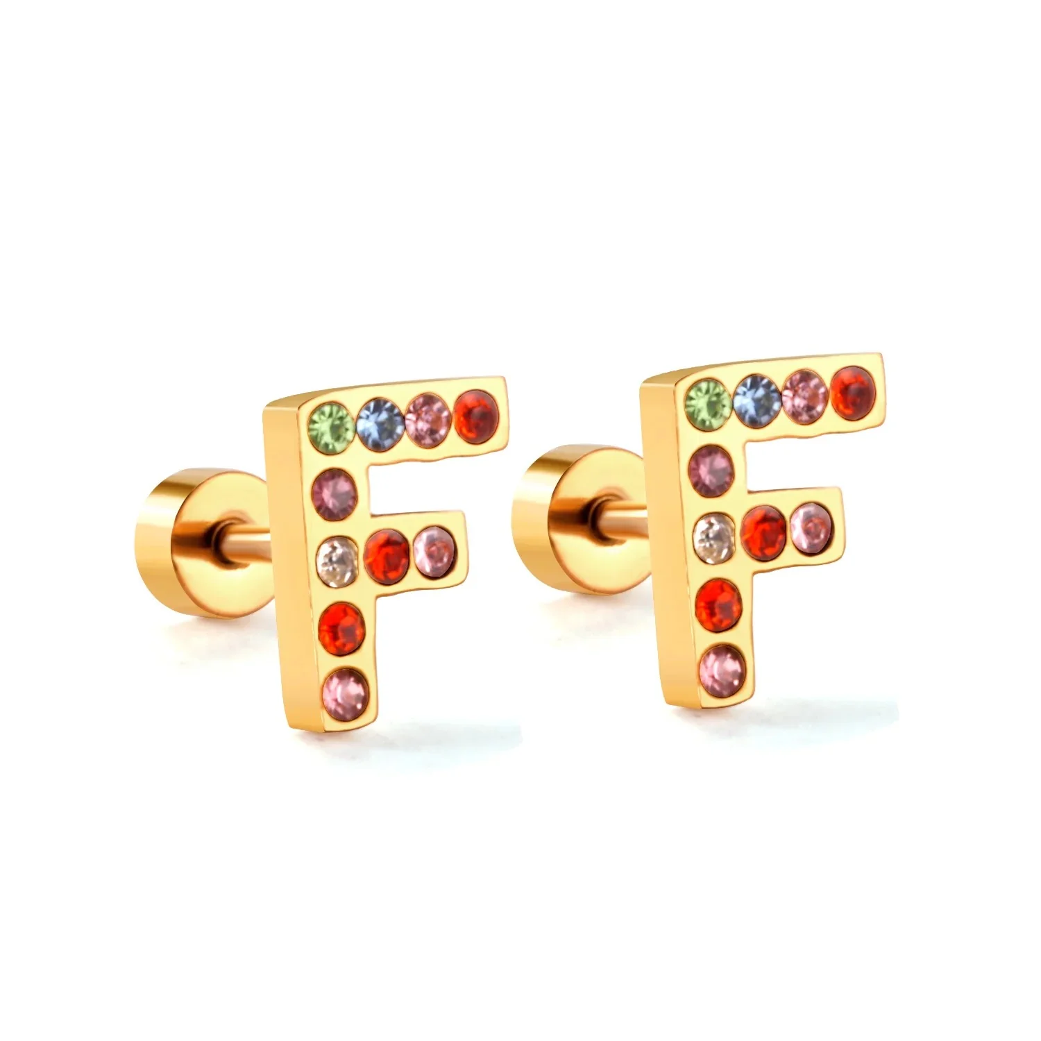 Rainbow Initial Letter Stud Earrings - Image 26