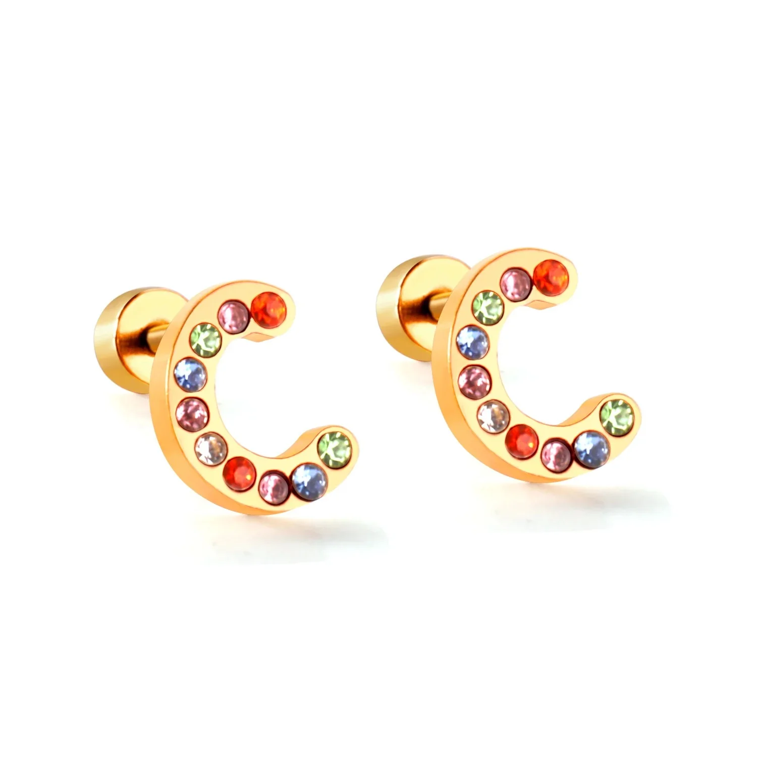 Rainbow Initial Letter Stud Earrings - Image 30