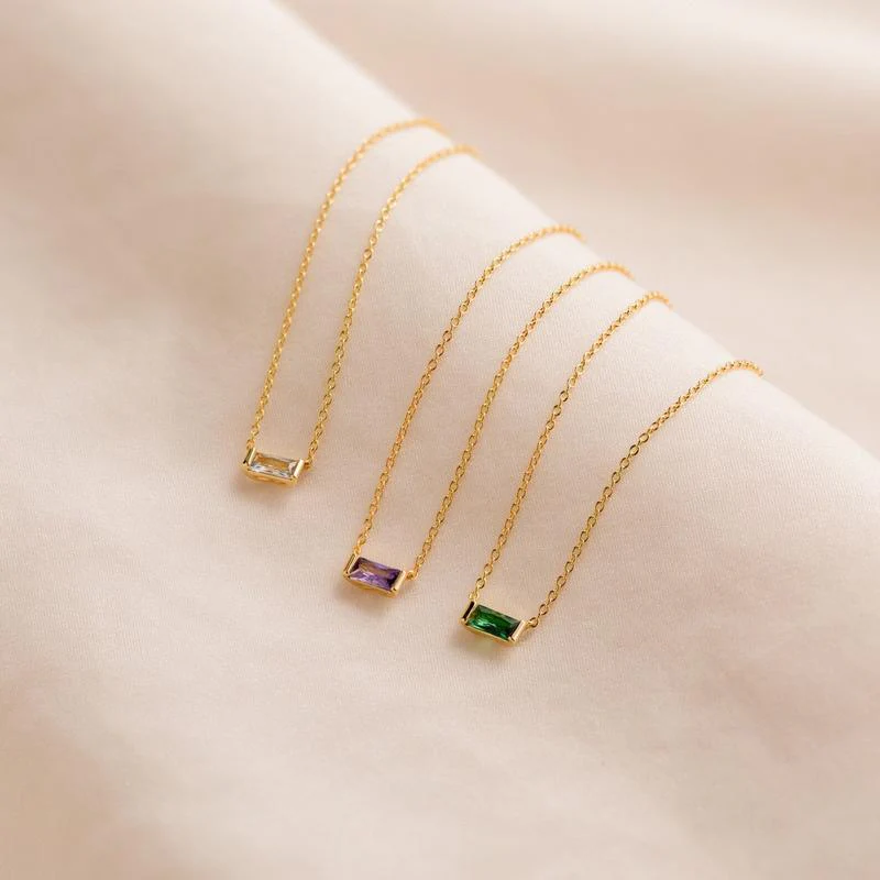 Rectange Birthstone Necklace - Image 4