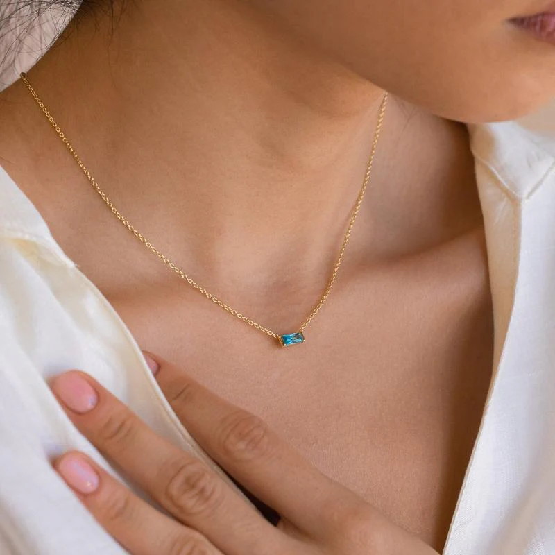 Rectange Birthstone Necklace - Image 5