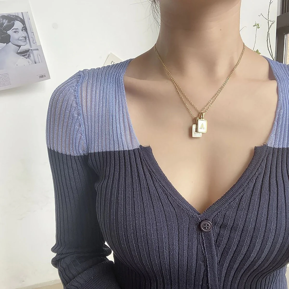 Rectangle Letter Initial Necklace - Image 5