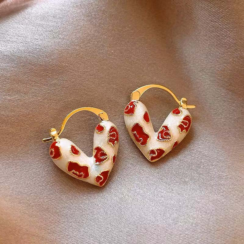 Red Drip Heart Hoop Earrings - Image 3