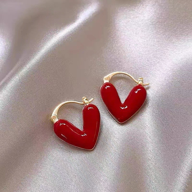 Red Drip Heart Hoop Earrings - Image 5