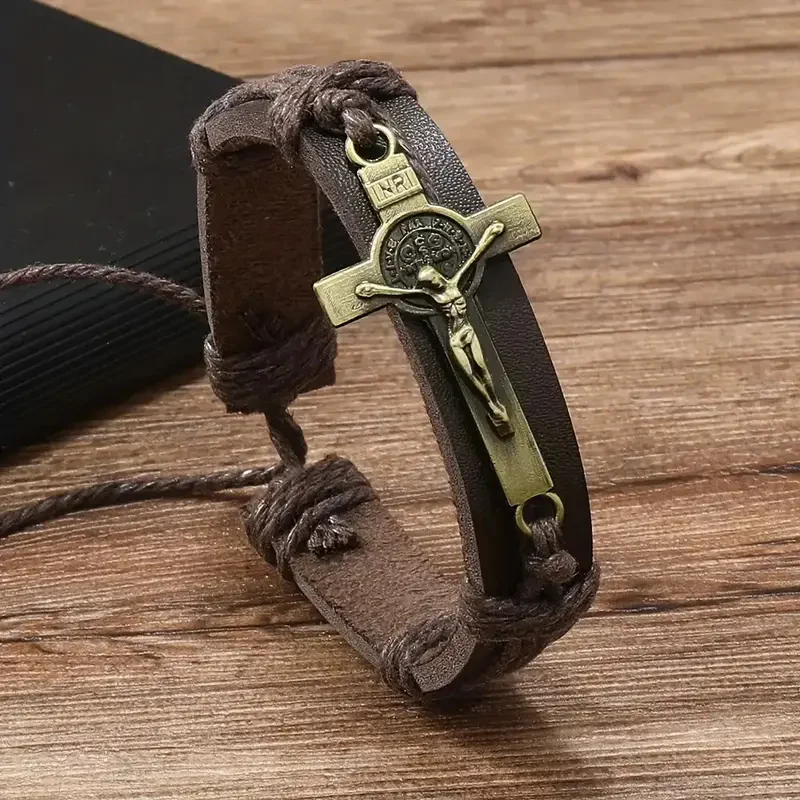 Retro Cross Leather Bracelet - Image 2