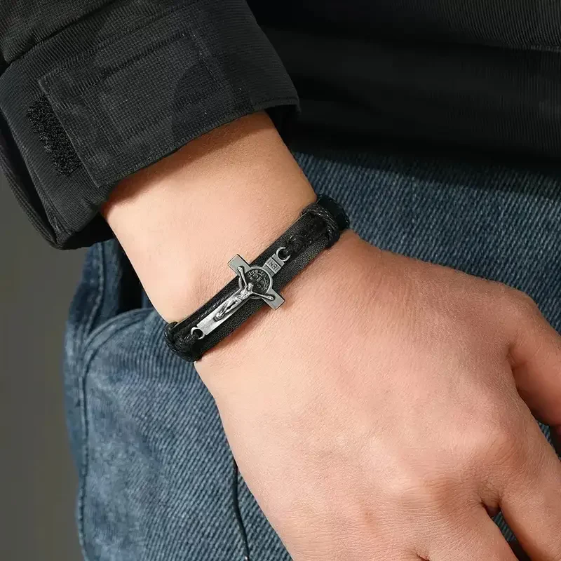 Retro Cross Leather Bracelet - Image 3