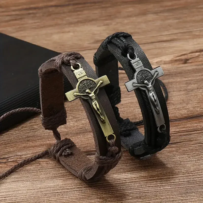 Retro Cross Leather Bracelet - Image 4