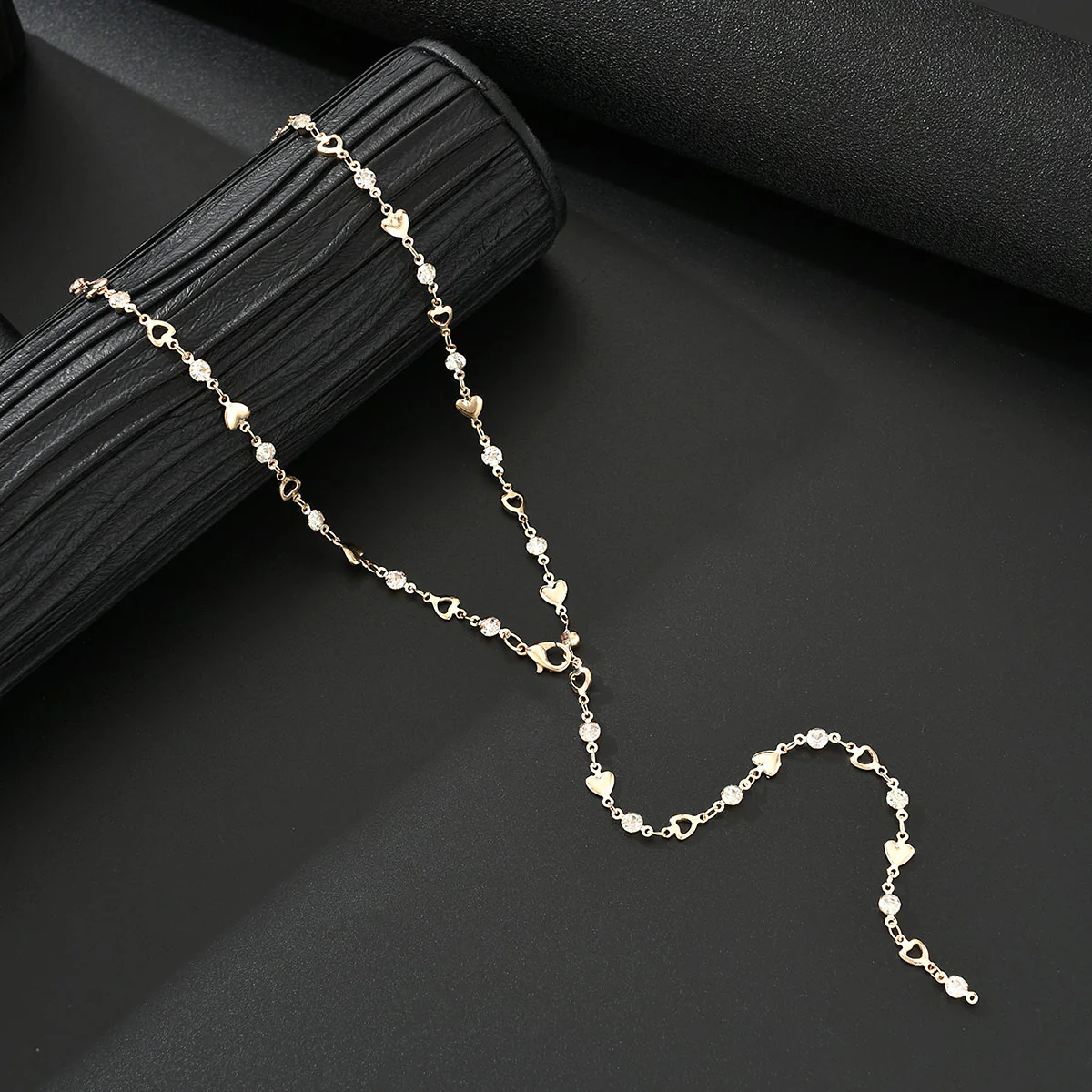 Rhinestone Detail Gold Chain Necklace - Image 3