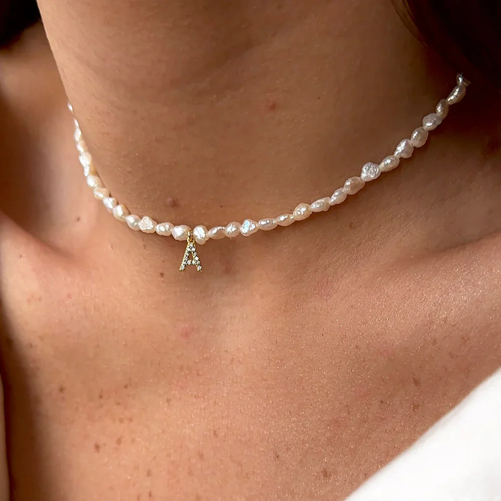 Rice Grain Letter Necklace