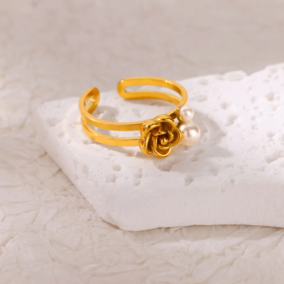Rose Pearl Twin-Band Ring - Image 2
