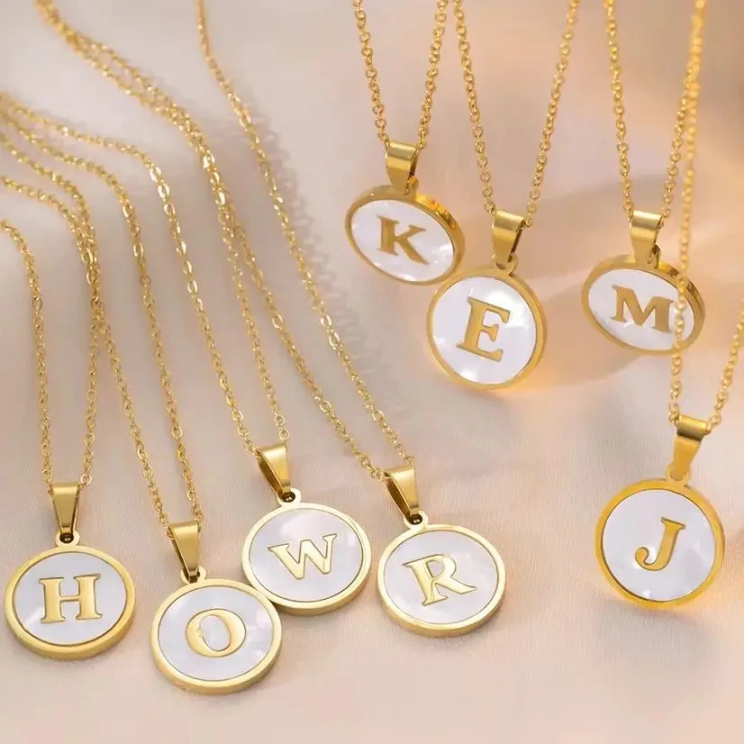 Round Gold Shell Initial Necklace - Image 3