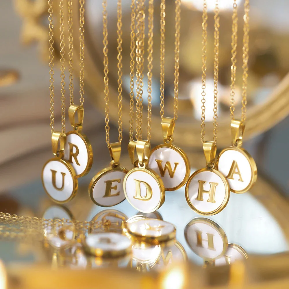 Round Gold Shell Initial Necklace - Image 4