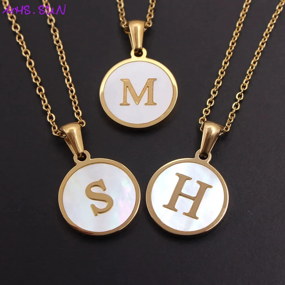 Round Gold Shell Initial Necklace - Image 5