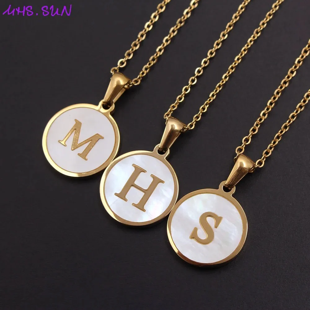 Round Gold Shell Initial Necklace - Image 6
