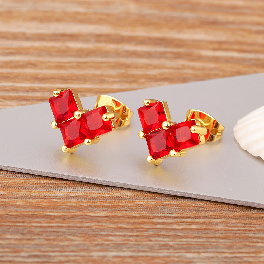 Ruby Quad Diamond Stud Earring - Image 5